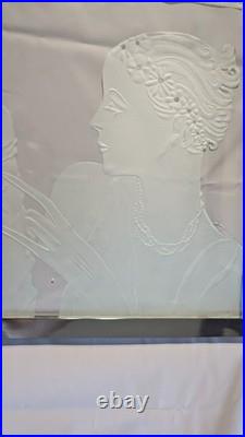 FRENCH ART DECO Revival WINDOW FROSTED CARVED ETCHED lady woman with gloves