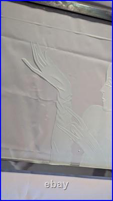 FRENCH ART DECO Revival WINDOW FROSTED CARVED ETCHED lady woman with gloves