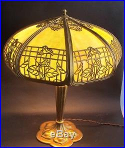 Fine Antique American Art Nouveau Slag Glass Lamp c. 1910 Panel Leaded