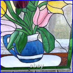 Floral 19x23.25 Stained Glass Window Wall Hanging Flower Bouquet