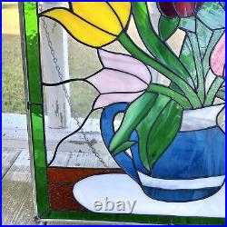 Floral 19x23.25 Stained Glass Window Wall Hanging Flower Bouquet
