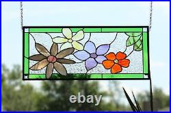 Flower Stained Glass Panel, Window Hanging Colored glass 24 1/2x10 1/2