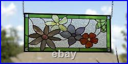 Flower Stained Glass Panel, Window Hanging Colored glass 24 1/2x10 1/2