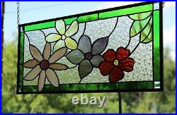 Flower Stained Glass Panel, Window Hanging Colored glass 24 1/2x10 1/2