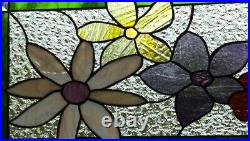 Flower Stained Glass Panel, Window Hanging Colored glass 24 1/2x10 1/2