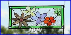 Flower Stained Glass Panel, Window Hanging Colored glass 24 1/2x10 1/2