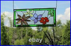 Flower Stained Glass Panel, Window Hanging Colored glass 24 1/2x10 1/2