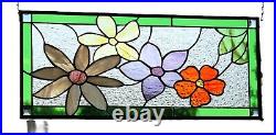 Flower Stained Glass Panel, Window Hanging Colored glass 24 1/2x10 1/2