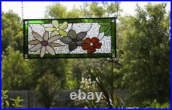 Flower Stained Glass Panel, Window Hanging Colored glass 24 1/2x10 1/2