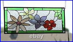 Flower Stained Glass Panel, Window Hanging Colored glass 24 1/2x10 1/2