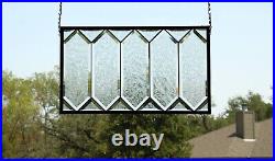 Frosted beveled stained glass window panel, 22x13 inches 55x33 cm, Privacy