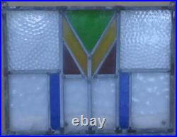 GEOMEME. OLD ENGLISH LEADED STAINED GLASS WINDOW Unframed w Hooks 15.75 X 11.7