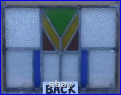 GEOMEME. OLD ENGLISH LEADED STAINED GLASS WINDOW Unframed w Hooks 15.75 X 11.7