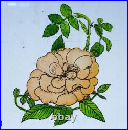 GEOMETRIC HAND PAINTED ENGLISH LEADED STAINED GLASS WINDOW TRANSOM 31 3/4 x 20