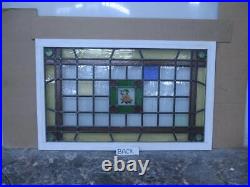 GEOMETRIC HAND PAINTED ENGLISH LEADED STAINED GLASS WINDOW TRANSOM 31 3/4 x 20
