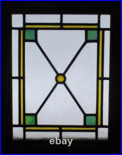 GEOMETRIC OAK FRAME OLD ENGLISH LEADED STAINED GLASS WINDOW 13 1/4 x 16 1/4