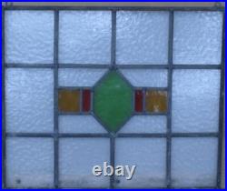 GEOMETRIC OLD ENGLISH LEADED STAINED GLASS WINDOW Unframed w Hooks 20 1/2 x 17