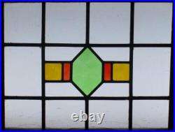 GEOMETRIC OLD ENGLISH LEADED STAINED GLASS WINDOW Unframed w Hooks 20 1/2 x 17