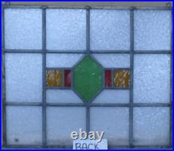 GEOMETRIC OLD ENGLISH LEADED STAINED GLASS WINDOW Unframed w Hooks 20 1/2 x 17