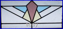 GEO OLD ENGLISH LEADED STAINED GLASS WINDOW Unframed w Hooks 21 X 10.25