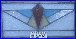 GEO OLD ENGLISH LEADED STAINED GLASS WINDOW Unframed w Hooks 21 X 10.25
