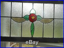 GOH-259G Lovely Transom Style English ROSE Leaded Stained Glass Window 37 X 22