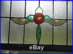 GOH-259G Lovely Transom Style English ROSE Leaded Stained Glass Window 37 X 22