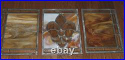 GORGEOUS! 6 Stained Glass Amber Fleur De Lis Panels Window Picture Beveled GORGEOUS! 6 Stained Glass Amber Fleur De Lis Panels Window Picture Beveled