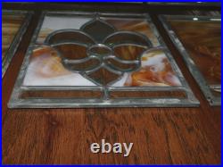 GORGEOUS! 6 Stained Glass Amber Fleur De Lis Panels Window Picture Beveled