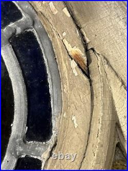 GOTHIC ANTIQUE ARCHED STAINED KILN FIRED GLASS WINDOW 1800s 28 by 61approx