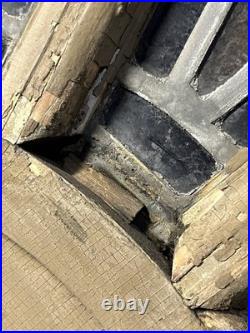 GOTHIC ANTIQUE ARCHED STAINED KILN FIRED GLASS WINDOW 1800s 28 by 61approx