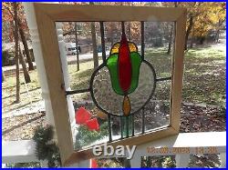 GOV004 Reframed Older Pretty English Leaded Stain Window 19 5/8 X 20 1/4