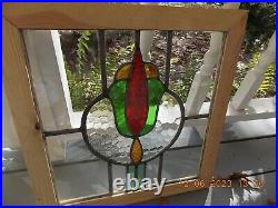 GOV004 Reframed Older Pretty English Leaded Stain Window 19 5/8 X 20 1/4