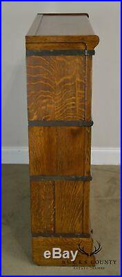 G. Wernicke Antique Oak 3 Stack Barrister Bookcase with Leaded Glass Door & Drawer