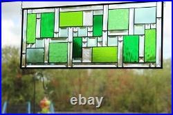Geo-Green Beveled Stained Glass Panel, Window Hanging? 28 1/2 x 12 1/2HMD-US
