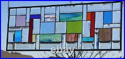Geometric Multi-Colored Stained Glass Window Panel- 28 1/2 X 11 1/2 HMD-US