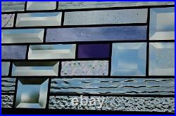 Geometric, beveled, violet, purple, gray, clear Stained Glass Hanging 21 3/8 x 8 3/8