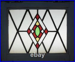 Geometrical Old English Leaded Stained Glass Window 20.5 X 16.5