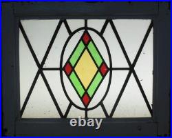 Geometrical Old English Leaded Stained Glass Window 20.5 X 16.75