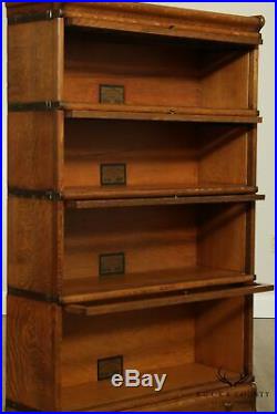 Globe Wernicke Antique Oak 4 Stack Leaded Glass Barrister Bookcase