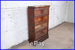Globe-Wernicke Oak Four-Stack Barrister Bookcase With Leaded Glass Doors