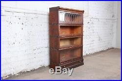 Globe-Wernicke Oak Four-Stack Barrister Bookcase With Leaded Glass Doors