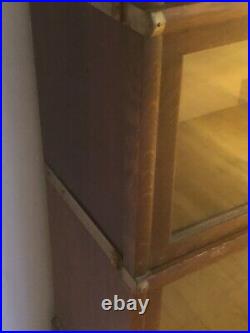 Globe-Wernicke Oak Three-Stack Barrister Bookcase With Leaded Glass Doors
