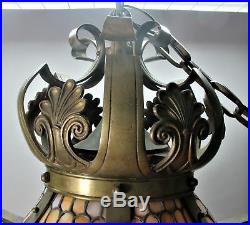 Gorgeous ANTIQUE WILLIAMSON 27 Bronze Leaded Glass Ceiling Shade c. 1910 lamp