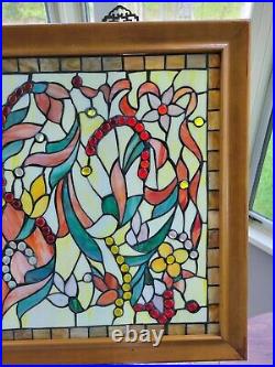 Gorgeous Framed jeweled stained glass window 23 x 37.5 Perfect local pick up