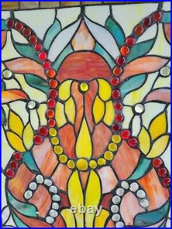 Gorgeous Framed jeweled stained glass window 23 x 37.5 Perfect local pick up