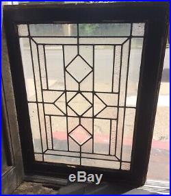 Great Old Heavy Bevel Diamond Geometric Leaded Glass Window 28 x 22