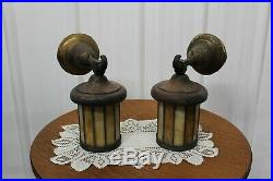Great pair of exterior antique leaded glass sconce lantern salvage light fixture