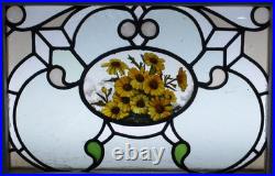 HAND PAINTED FLORAL VICTORIAN ENGLISH LEADED STAINED GLASS WINDOW 24.25 x 17.5 HAND PAINTED FLORAL VICTORIAN ENGLISH LEADED STAINED GLASS WINDOW 24.25 x 17.5
