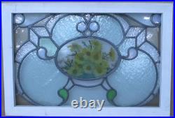 HAND PAINTED FLORAL VICTORIAN ENGLISH LEADED STAINED GLASS WINDOW 24.25 x 17.5 HAND PAINTED FLORAL VICTORIAN ENGLISH LEADED STAINED GLASS WINDOW 24.25 x 17.5